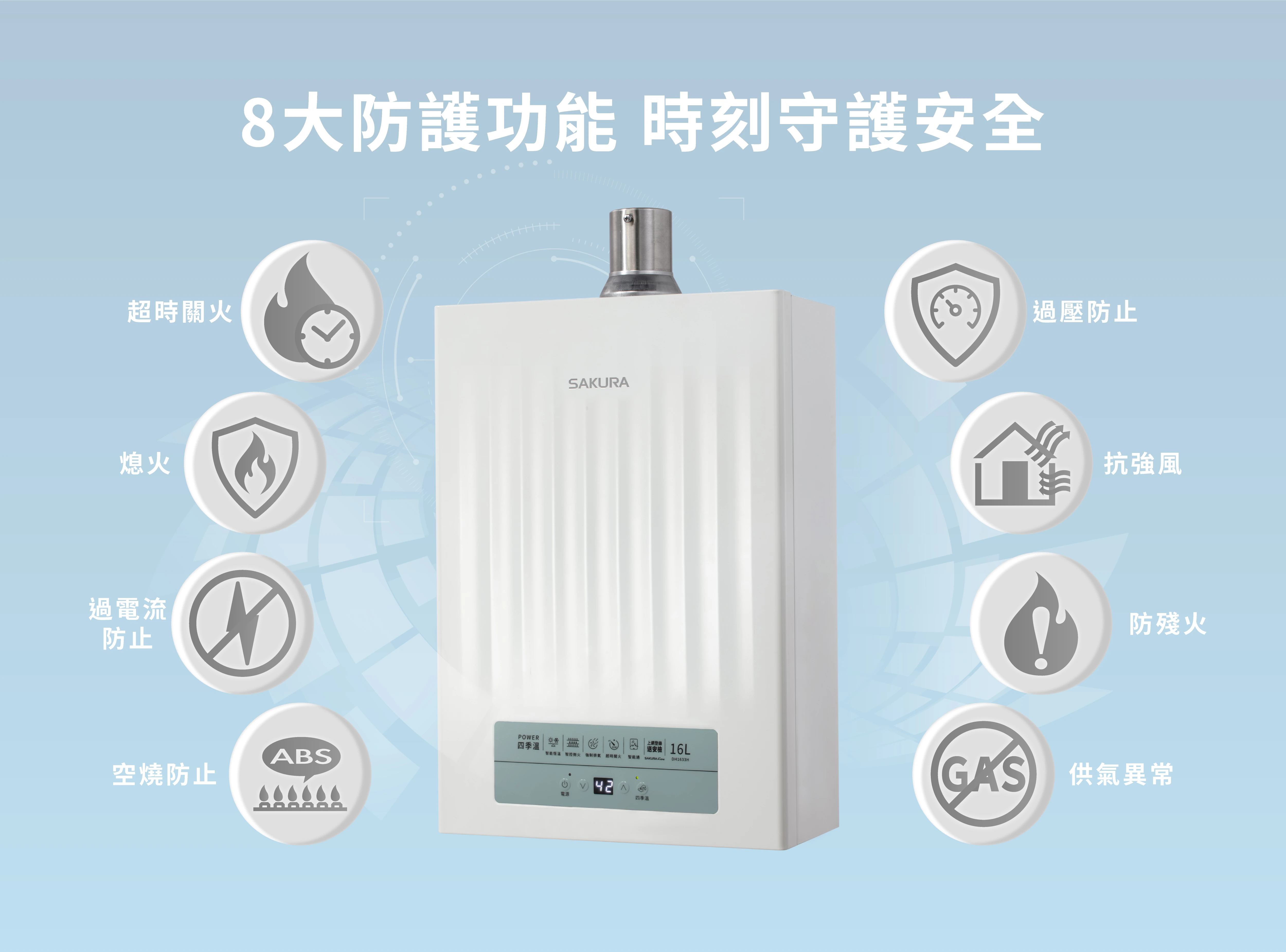 《SAKURA櫻花》16L POWER四季溫智能恆溫熱水器DH1633H