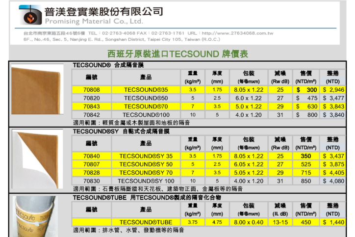 【隔音建材】2023年起部分商品價格調整公告