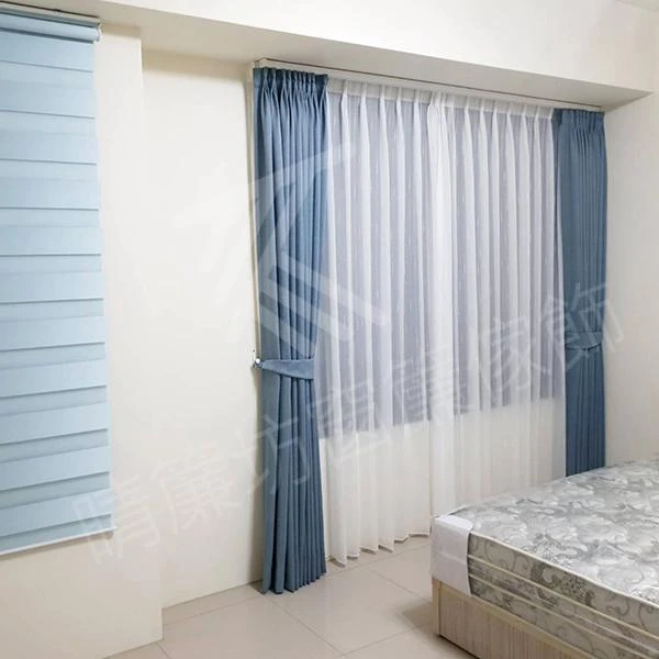 【半遮光窗簾布】【白色條紋窗紗】【方形藝術木軌】【遮調光捲簾】彰化陳先生住宅案