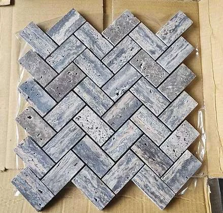 AQ-土耳其灰洞石馬賽克(人字貼)