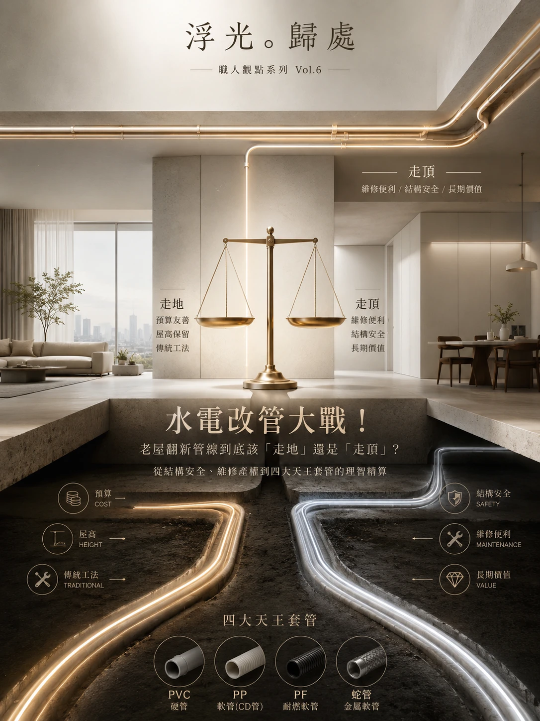 浮光。歸處｜職人觀點系列 Vol.6 水電改管大戰！ 老屋翻新管線到底該「走地」還是「走頂」？