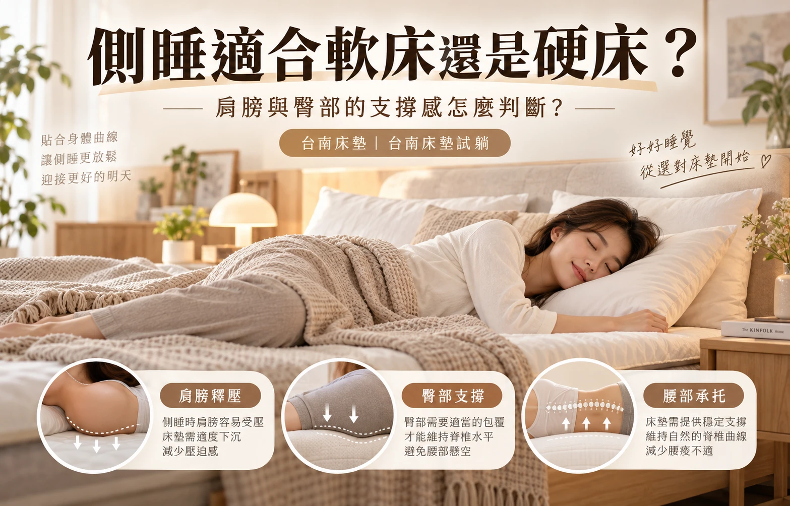 側睡適合軟床還是硬床？肩膀與臀部的支撐感怎麼判斷？｜台南床墊｜台南床墊試躺