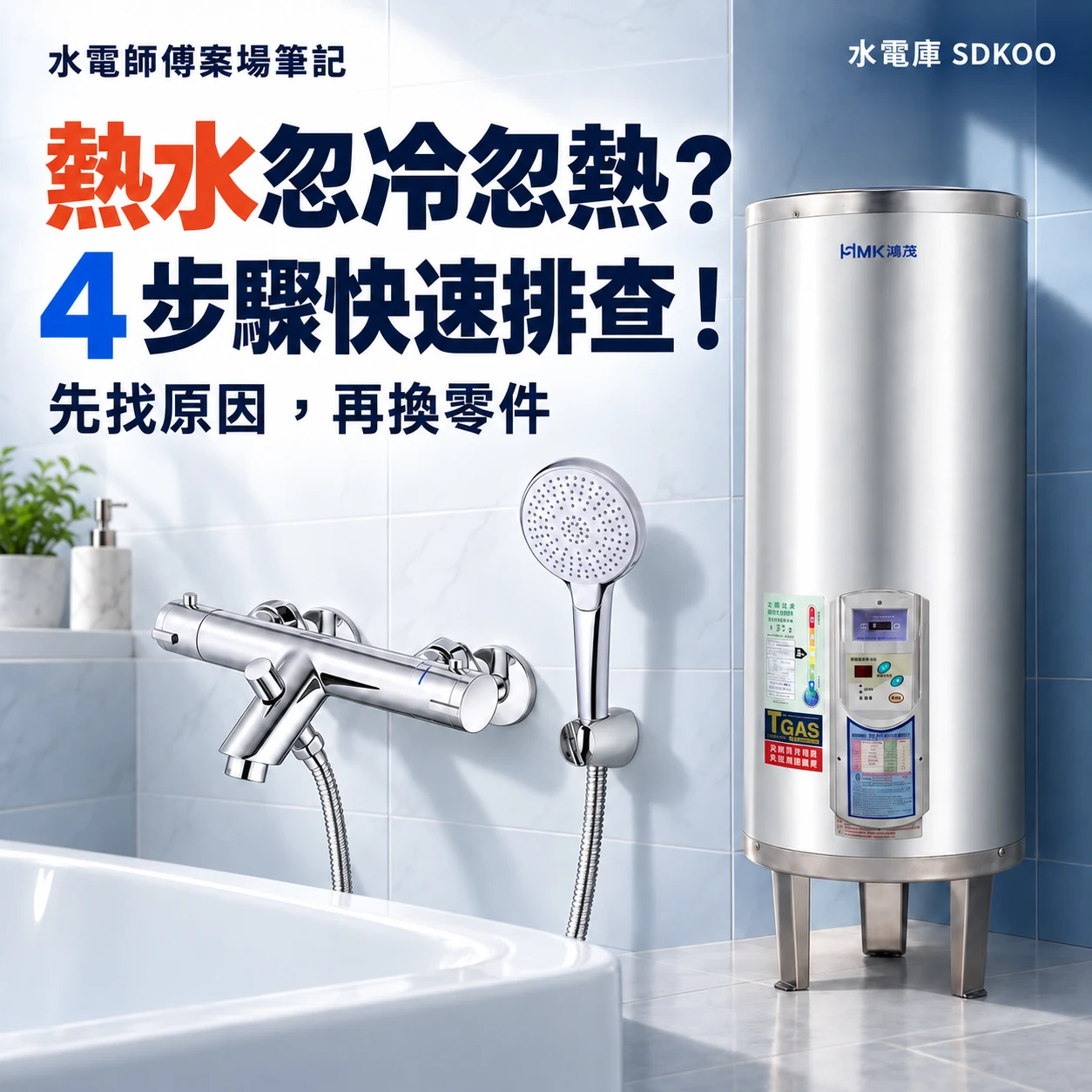 洗澡熱水忽冷忽熱、水壓太小？4 步驟快速排查與零件更換 !