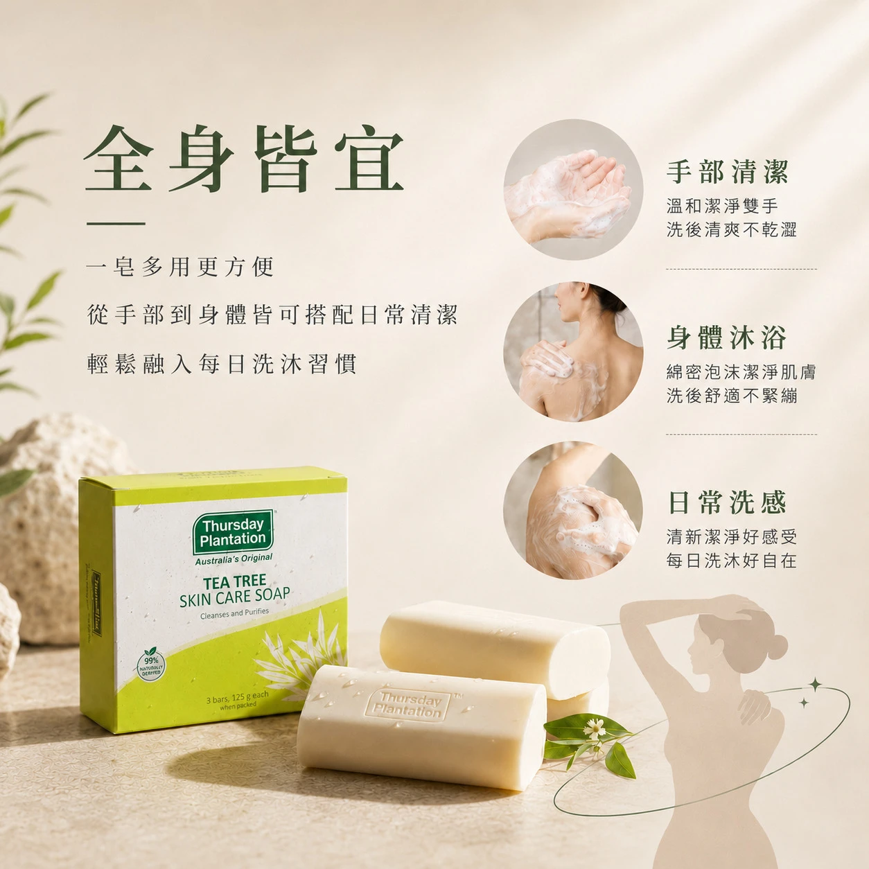【ThursdayPlantation 星期四農莊】茶樹抗菌護膚皂 3入/盒 (澳洲原裝)