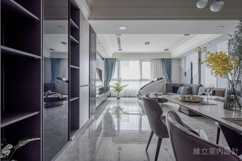 現代奢華舊翻新｜石材主牆內嵌藏酒櫃