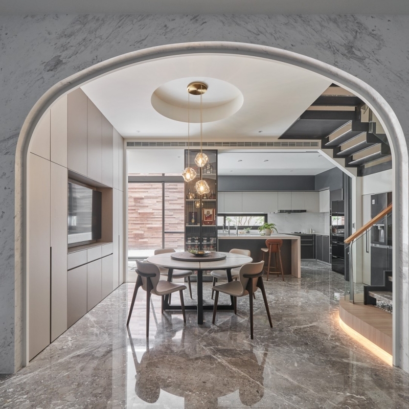 石材與鍍鈦相互輝映 | 磅礡大氣的時尚宅邸 | 西屯室內設計 | 西屯透天設計